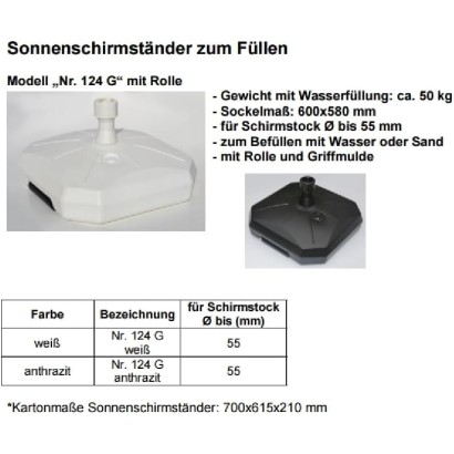 STABIELO UV PE Sonnenschirmständer mit Rollen weiss...